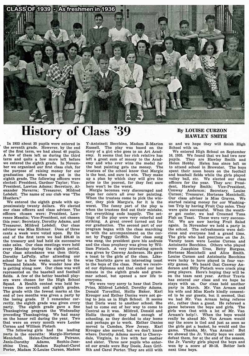 Purdys Central High - Class of 1939 as Freshmen in 1936