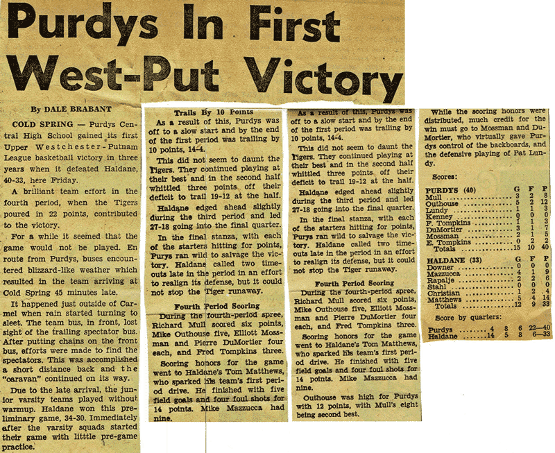Purdys Central High Basketball, Dec 22 1960
